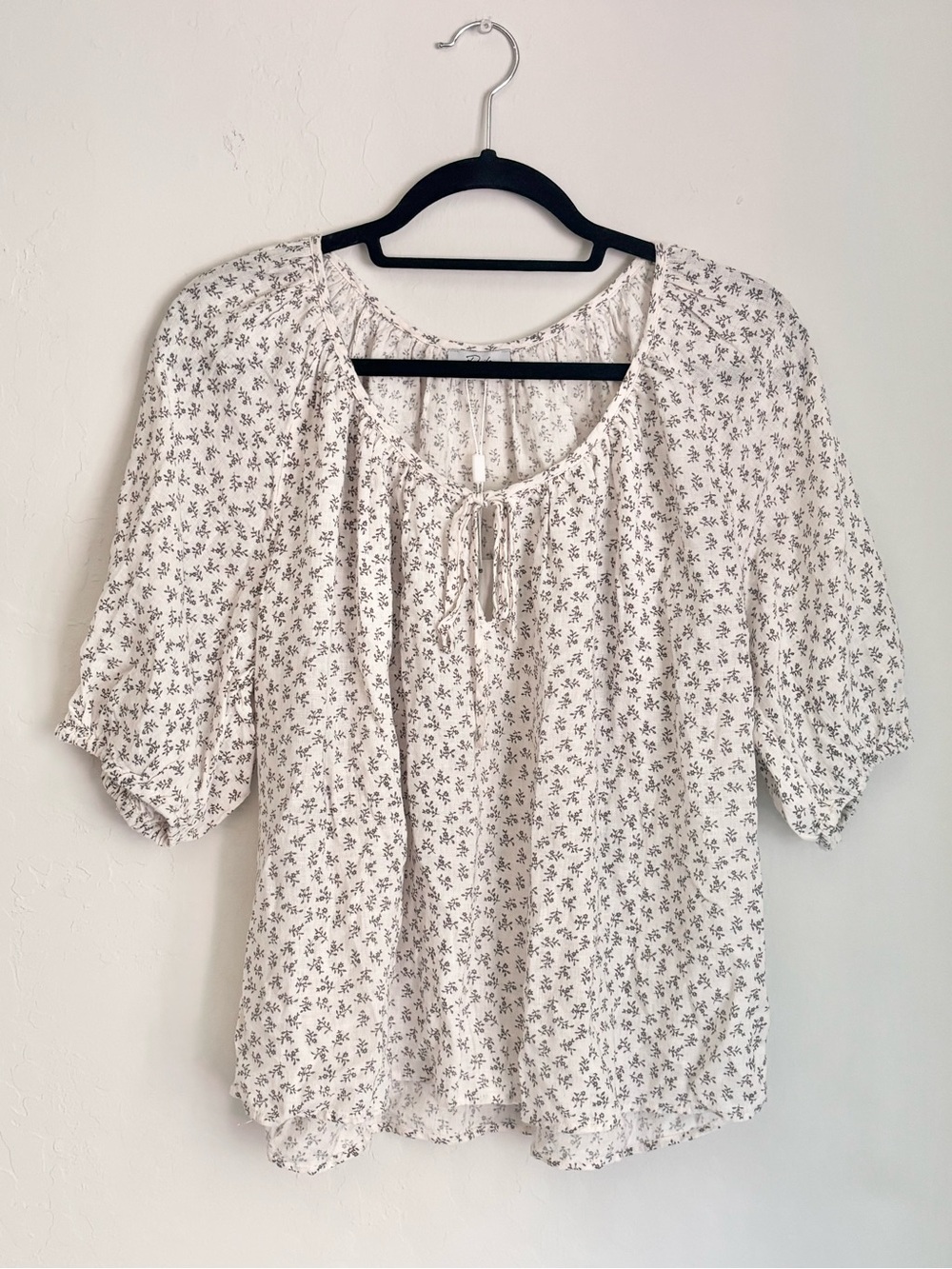 Rails Kirstie Peasant Top Bella Floral Tie Front Ivory Linen Blend, Sz M NWT